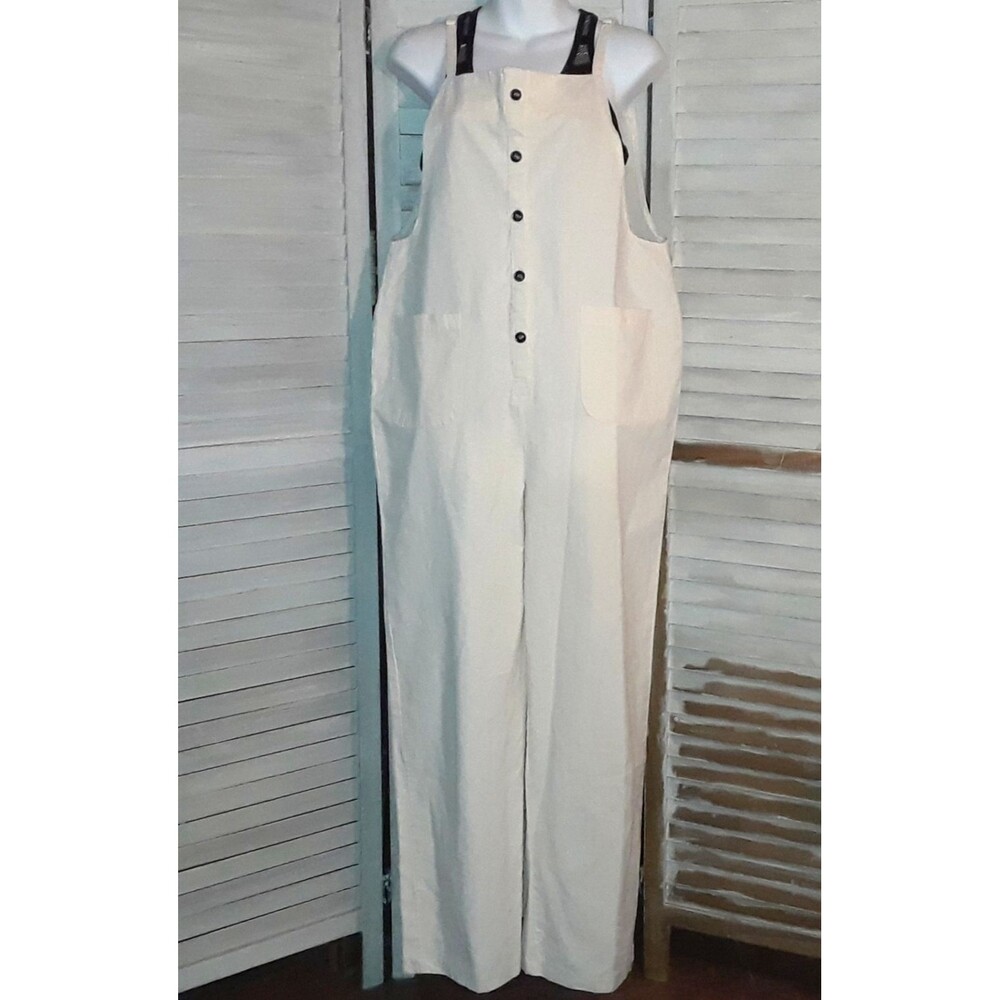 Noflik Women's Bib Pants Size Small One Piece Overalls Sleeveless Pockets Cream